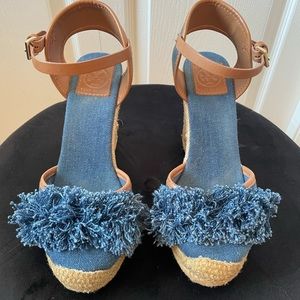 Tory Burch- Shaw Denim Wedge Espadrille Sandal
